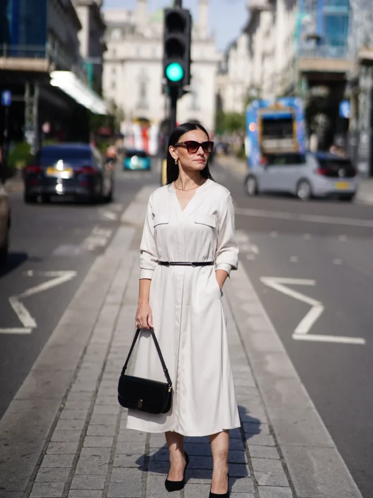 vestido viscose bege midi