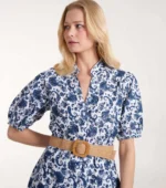 Vestido Giovanna Laise Bordada Azul com cinto - Imagem 3