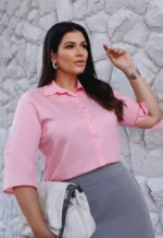 Camisa Feminina Tricoline Com Elastano Rosa