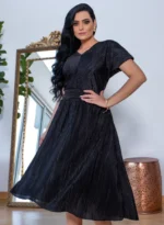 Vestido Plissado Preto Kate Fashion Date Querem Vestidos - Imagem 2