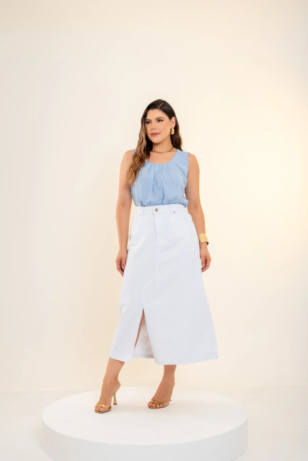 Saia jeans Midi Jéssica Brandão Moda Modesta - Imagem 1
