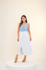 Saia jeans Midi Jéssica Brandão Moda Modesta