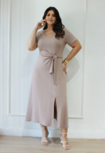 Vestido Malha Premium Detalhe Amarração e Fenda