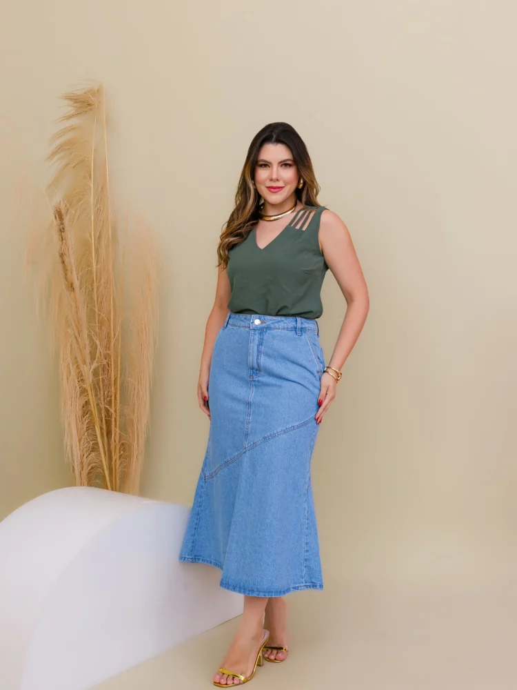 Saia Jeans Elineia Pereira Clara Moda Modesta