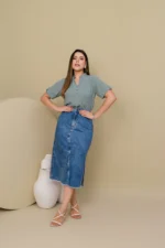 Saia jeans Beatriz Deep Moda Modesta
