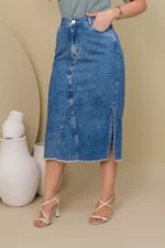 Saia jeans Beatriz Deep Moda Modesta - Imagem 2