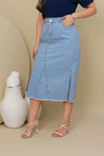 Saia Jeans Clara Beatriz Moda Modesta - Imagem 2