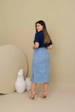 Saia Jeans Clara Beatriz Moda Modesta - Imagem 3