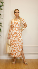 Vestido Clarice Estampado Off/ Terracota