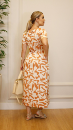 Vestido Clarice Estampado Off/ Terracota - Imagem 4