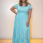 Vestido Longo Curve Viscose Sarjada Azul Bebê