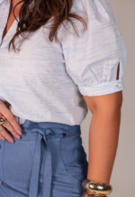 Camisa de Algodão Manga Curta Listrada Branco e Azul - Imagem 4