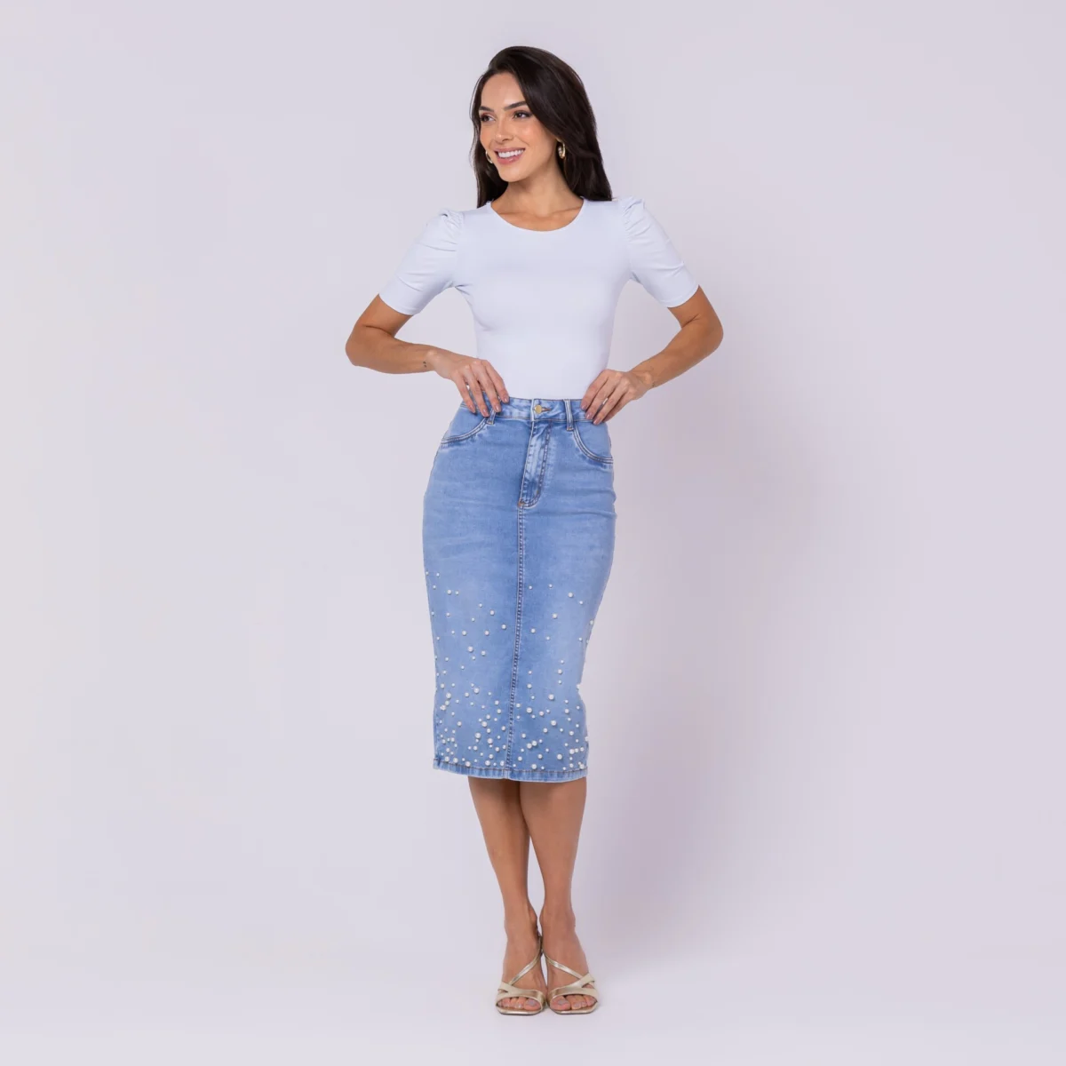 vera perola clara (1) Saia Vera Clara com perolas - Imagem 1