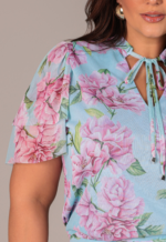 Blusa Tule Estampado Floral Azul Aline Meneghetti - Imagem 2