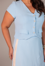 Conjunto Colete e Saia Evasê Azul Aline Meneghetti - Imagem 3