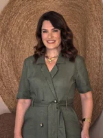 Vestido Karen Linho Verde Militar Moda Modesta - Imagem 7