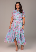 Saia Tule Detalhe Transpassado Estampa Floral Aline Meneghetti