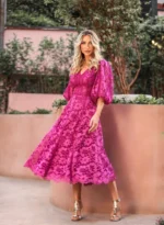 Vestido Midi em Renda com Guipir 04029 Doce Maria