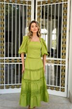 Conjunto Saia Midi e Blusa em Tricoline e Guipir 03996 Doce Maria