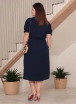 Vestido Midi Azul Marinho Elisa em Linho Misto - Querem Vestidos - Imagem 9