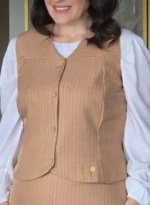 Conjunto Caramelo em Alfaiataria Risca de Giz Juliana - Querem Vestidos - Imagem 7
