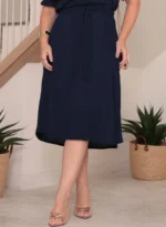Vestido Midi Azul Marinho Elisa em Linho Misto - Querem Vestidos - Imagem 6