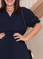 Vestido Midi Azul Marinho Elisa em Linho Misto - Querem Vestidos - Imagem 4