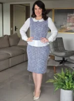 Conjunto de Tweed de Jacquard Jhenny Azul - Querem Vestidos