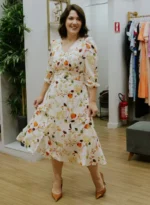 Vestido Milena Off White em Crepe Georgette - Querem Vestidos