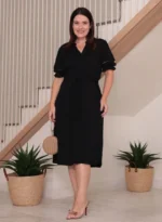 Vestido Midi Preto Elisa em Linho Misto - Querem Vestidos - Imagem 2