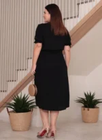 Vestido Midi Preto Elisa em Linho Misto - Querem Vestidos - Imagem 3