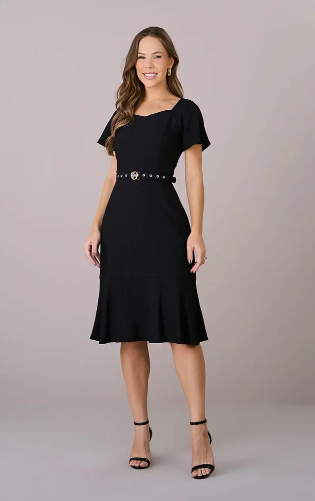 Vestido Decote Princesa acompanha Cinto Exclusivo no Crepe Rayon Lena- Tatá Martello