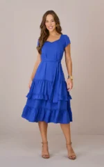 Vestido Mídi Crepe com Renda soltinho Decote Princesa Mangas Curtas com Faixa Eliane - Tata Martello - Imagem 4