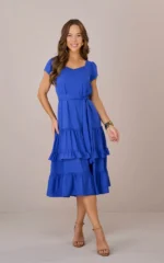 Vestido Mídi Crepe com Renda soltinho Decote Princesa Mangas Curtas com Faixa Eliane - Tata Martello