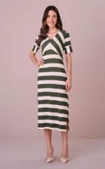 Vestido Maxi Midi na Viscolycra Listrado Vilma - Tata Martello