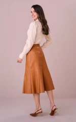 Saia Midi de Couro com Recortes Bianca - Tata Martello - Imagem 2