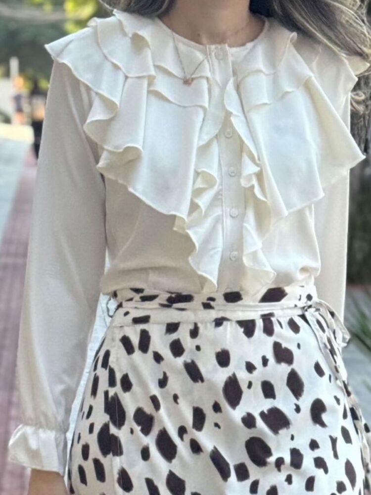 Saia Transpassada Crepe Cow Print