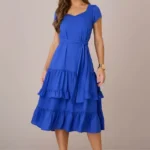 Vestido Mídi Crepe com Renda soltinho Decote Princesa Mangas Curtas com Faixa Eliane - Tata Martello