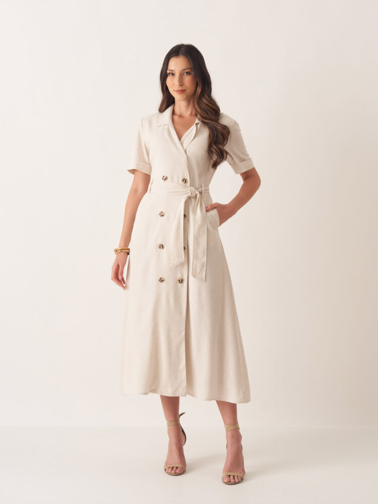 Vestido Karen Linho Natural Moda Modesta