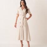 Vestido Karen Linho Natural Moda Modesta