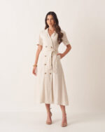 Vestido Karen Linho Natural Moda Modesta