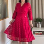 Vestido Transpassado com Saia Plissada