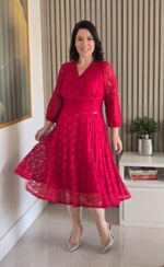 Vestido Transpassado com Saia Plissada