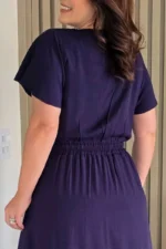 Vestido Estela Azul Bordado Rosa em Viscolinho - Querem Vestidos - Imagem 7