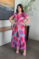 Vestido Selena Aquarela Plissado em Chiffon - Querem Vestidos - Imagem 3