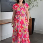 Vestido Selena Floral Plissado em Chiffon - Querem Vestidos