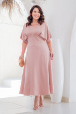 Vestido Midi Élise Rose em Crepe Acetinado - Lecler