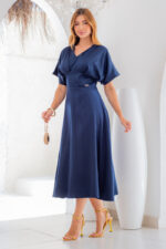 Vestido Midi Élise Azul Marinho em Crepe Acetinado - Lecler - Imagem 7