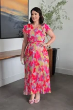 Vestido Selena Floral Plissado em Chiffon - Querem Vestidos - Imagem 5