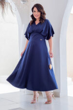 Vestido Midi Élise Azul Marinho em Crepe Acetinado - Lecler